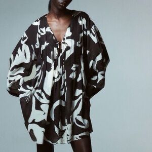 Black and White Women's Dress With Pintucks